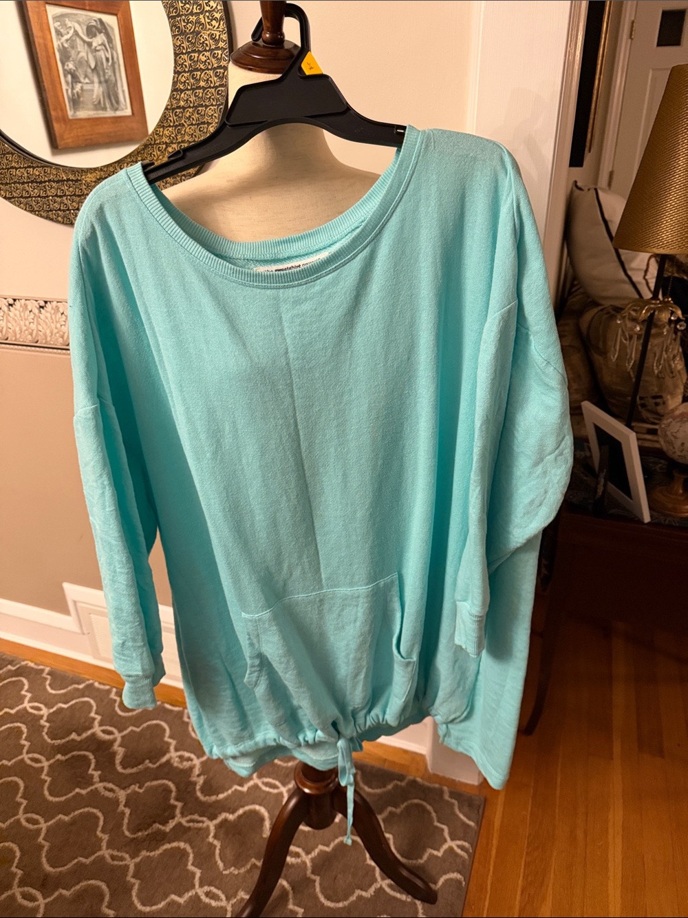 Women’s Lightweight Drawstring Hem Top sweatshirt - Aqua 1x not worn